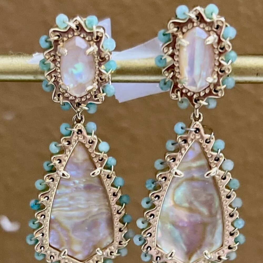 Kendra Scott Camry Abalone Mix Gold Beaded Chandelier Earrings